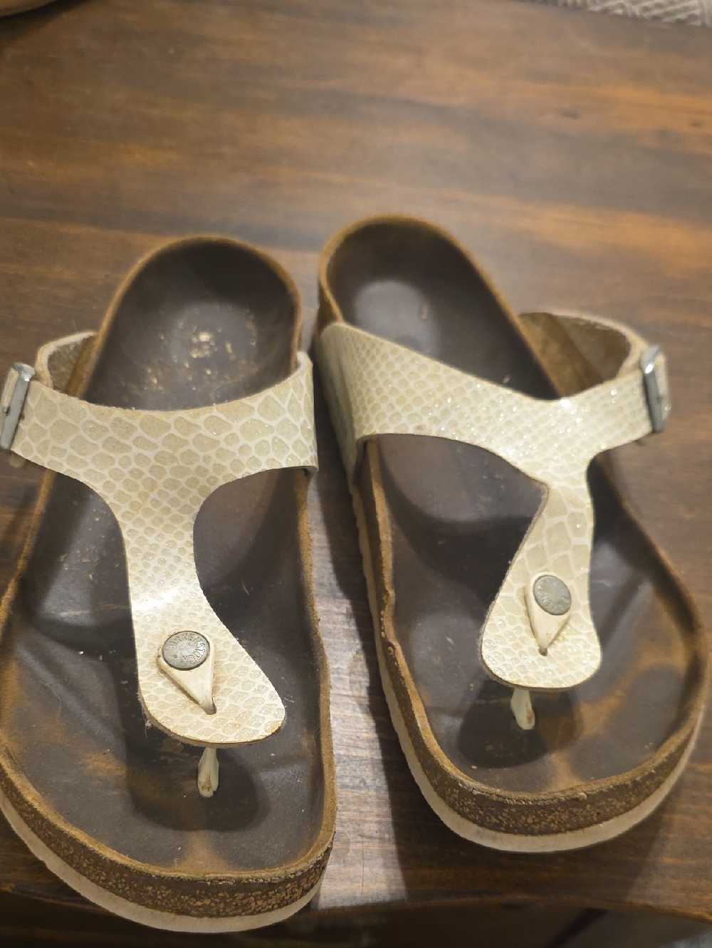 Birkenstock Women's Cream Snake-Embossed Thong Sandals